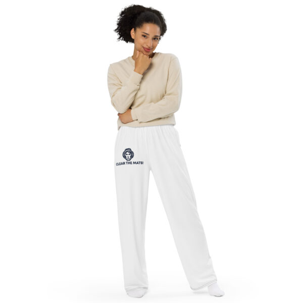 all over print unisex wide leg pants white front 681974b27a49d